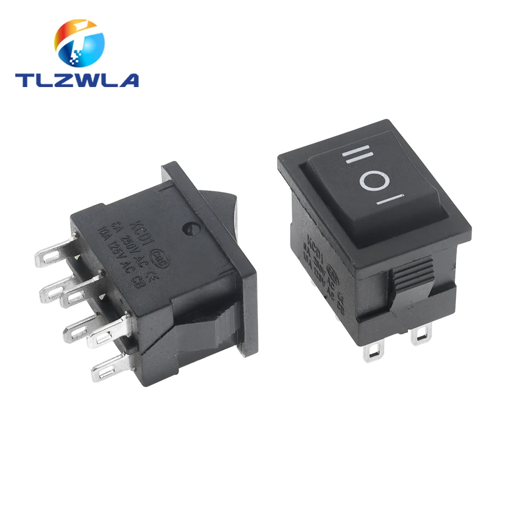 1PCS 6A/250V 10A/125V 6 Pin 21*15 mm 2 Position 3Position Boat Rocker Switch on off Switch KCD1 Black 21x15mm AC