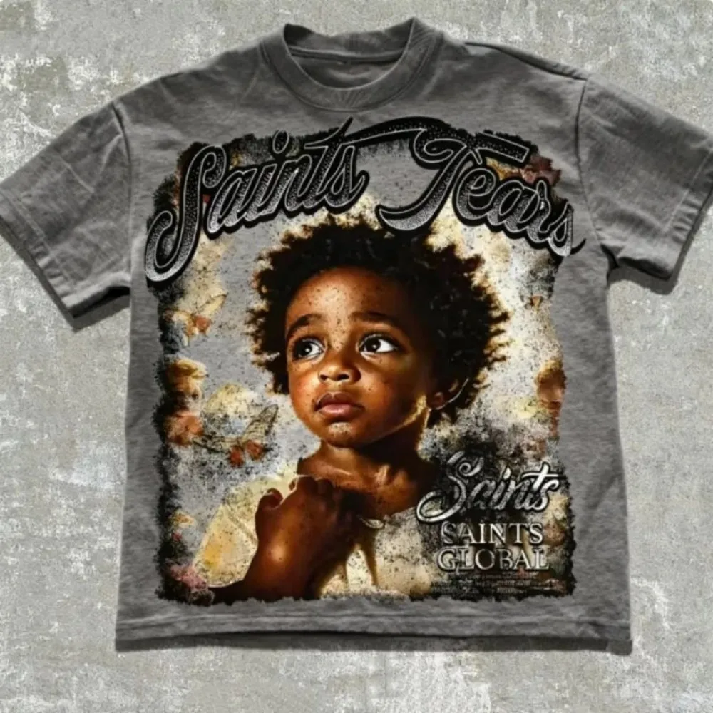 European and American men's summer retro figure print comfortable and breathable round neck T-shirt outdoor casual top