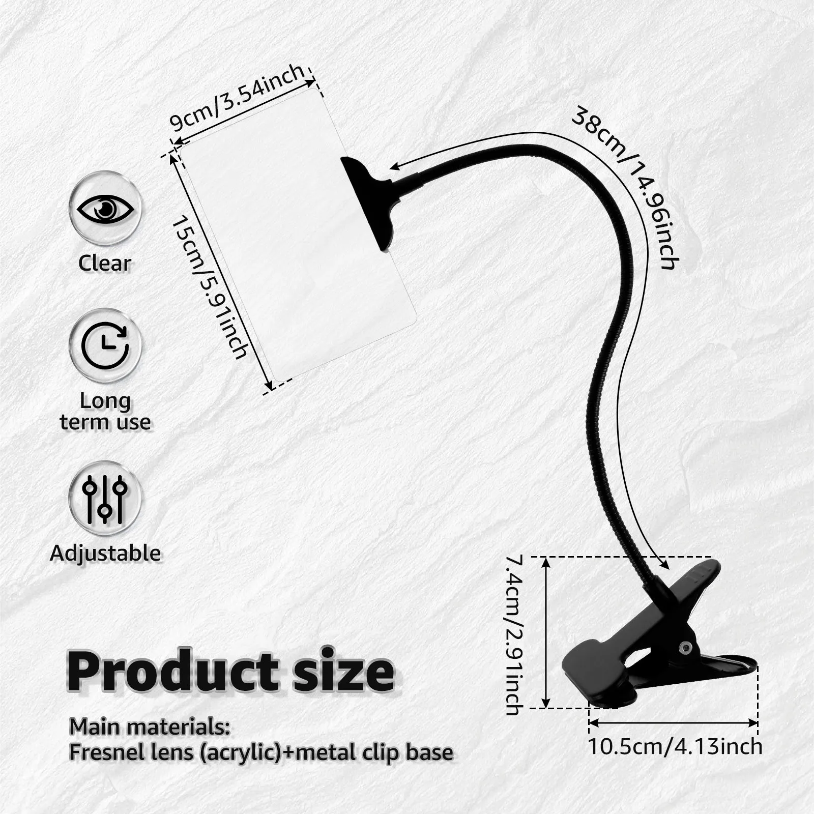 عدسة مكبرة بدون استخدام اليدين 5X مشبك قابل للتعديل على عدسة مكبرة مربعة عدسة مكبرة لكامل صفحة الكتاب مكبرة للقراءة #6