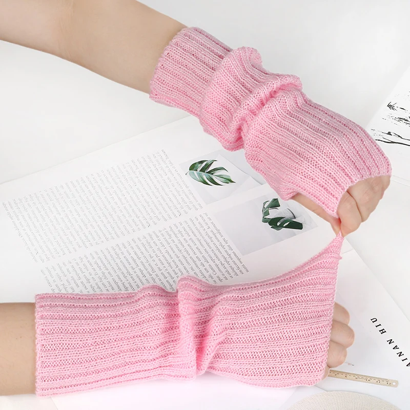 1pair Lolita Style Women Fingerless Gloves Arm Warmers Goth Knitted Kawaii Gloves Sleeves Harajuku Cosplay Accessories