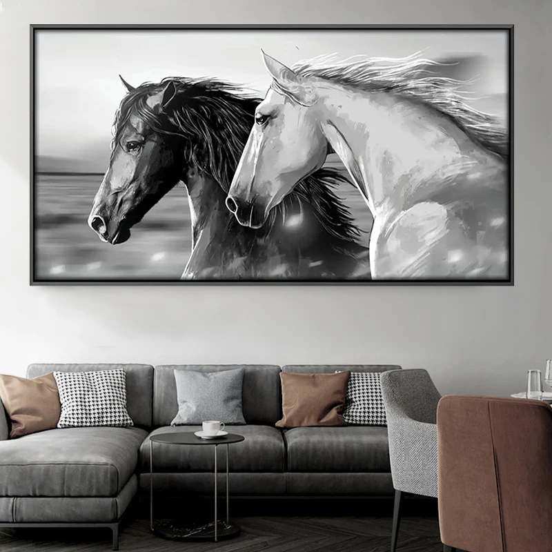 New Black and White Running Horse Wall Art Picture Canvas Decorative Painting Poster Modern Home Decor Cuadro No Frame