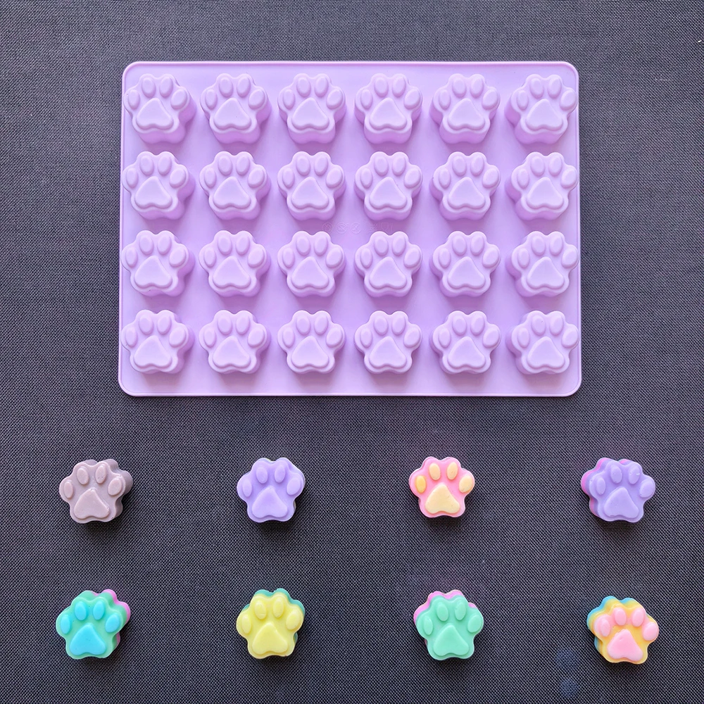 1pc 24 hole cat paw shaped chocolate silicone mold 3D candy, biscuit, chocolate, cake decoration baking utensils