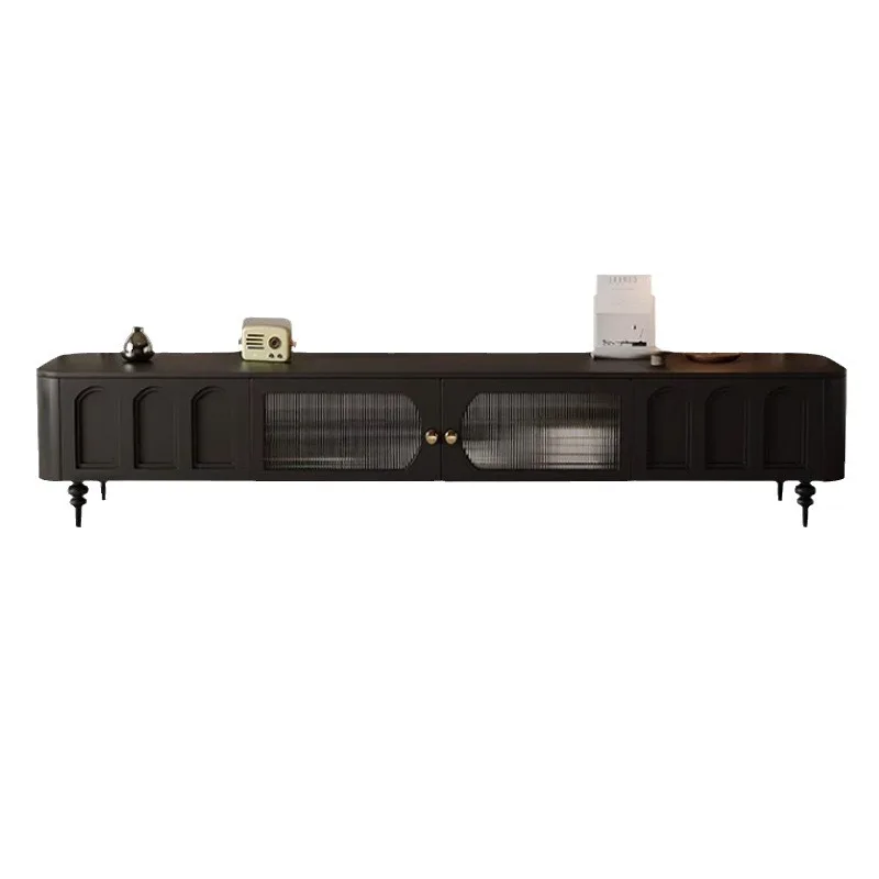 

French retro TV cabinet coffee table combination modern simple living room floor cabinet new black medieval TV cabinet