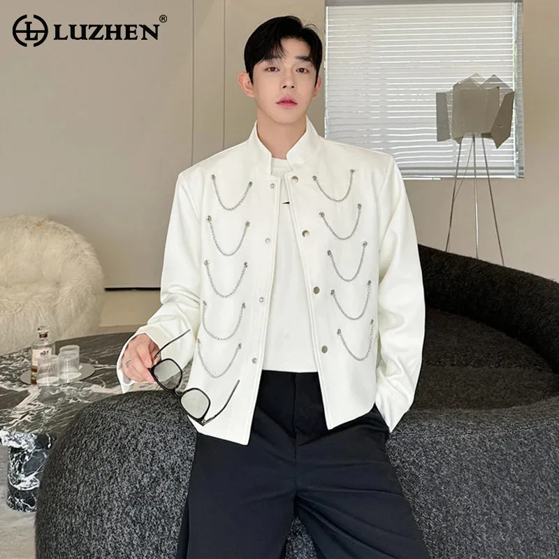 

LUZHEN 2024 Autumn Jacket Trendy Personalized Design Metal Chain Decorative Korean Elegant Trendy Coats Male Casual Tops LZ5054