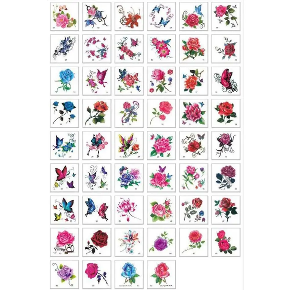

52Pcs Cute Makeup Waterproof Body Art Sticker Butterfly Temporary Tattoos Fake Tattoos Rose Flower