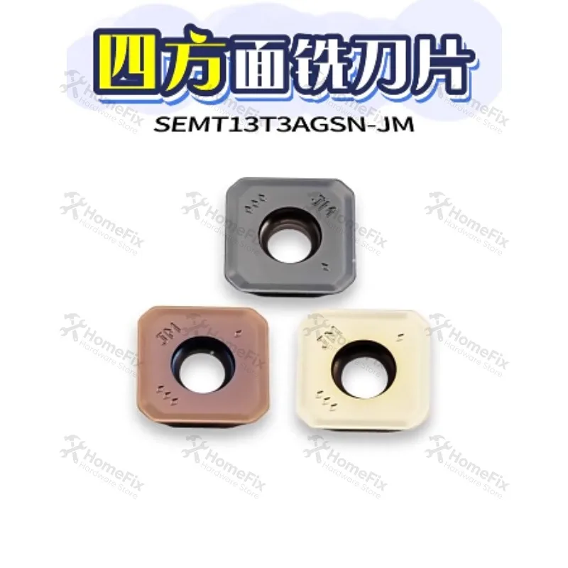 CNC Milling Insert Square Fast Feed 45 Degree Large Front Angle Milling Cutter Inserts Compatible with SEMT13T3AGSN, 10Pcs