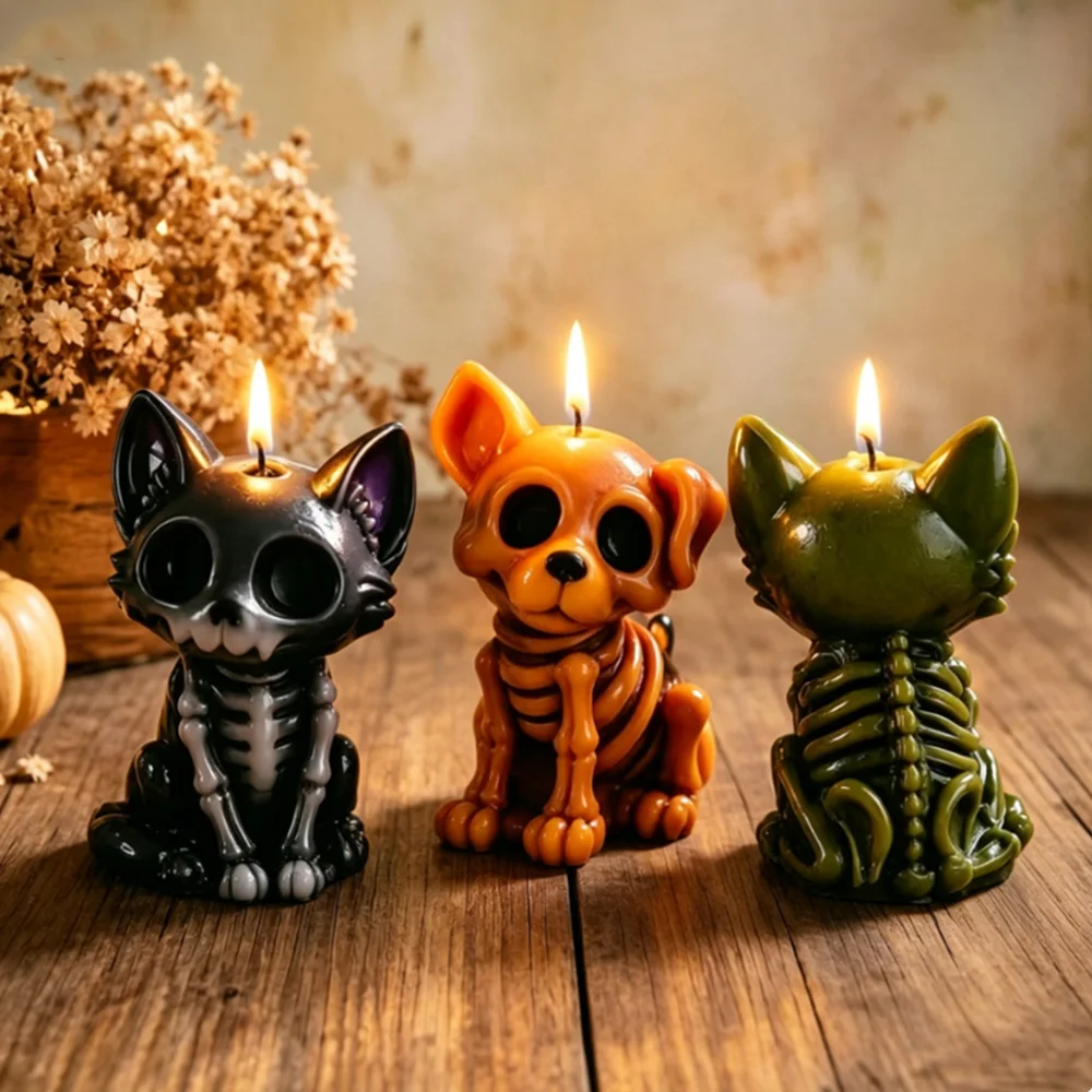 DIY Halloween Skull Dog Candle Mold 3D Skull Cat and Dog Cast Resin Mold Festival Gift Making Materials