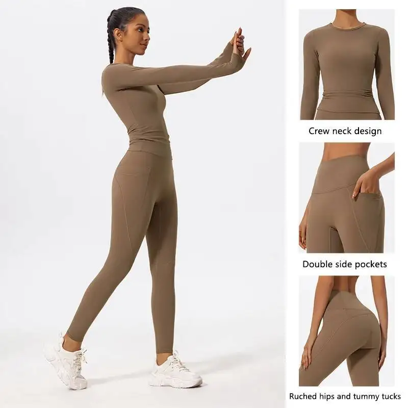 

Ультрамягкие ткани, обтягивающий спортивный комплект с длинными рукавами, быстросохнущий топ, одежда для йоги, спортивные рубашки для тренировок, женский костюм