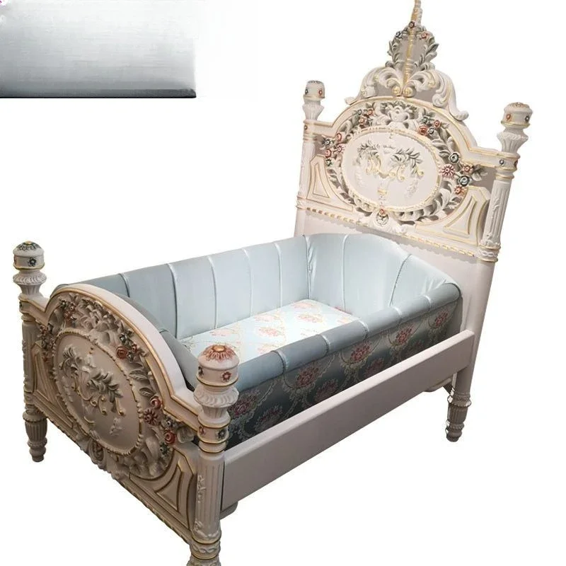 

Italian luxury French solid wood carving flower painted crib, children's cot