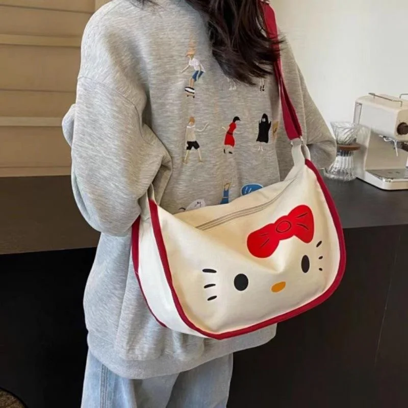 Hello Kittys Crossbody Bag Sanrios Cartoon Canvas Bag Girl New Printing Cute Leisure Travel Versatile One Shoulder Crossbody Bag