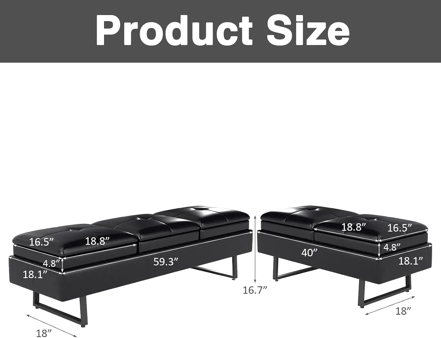 Black 8-Seater Upholstered Office Guest Bench Sofa, Waiting Room Chairs with Thick Cushions for Reception Lobby Salon