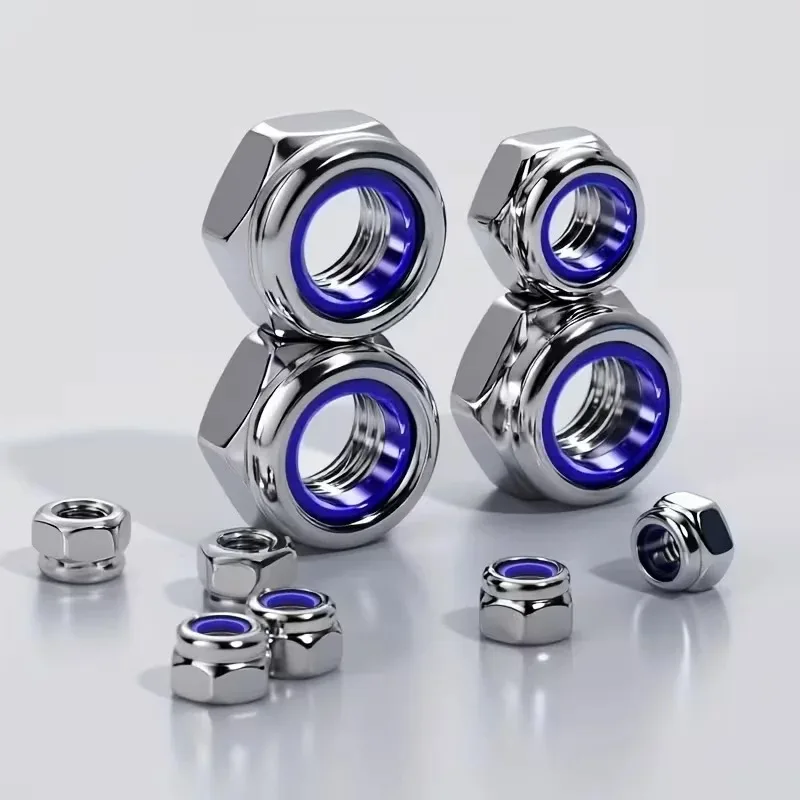 Stainless Steel Hex Self‑Locking Locknut, Nylon Insert Anti‑Slip Anti‑Loose Fastener Nuts For Mechanical Equipment DIY Repair