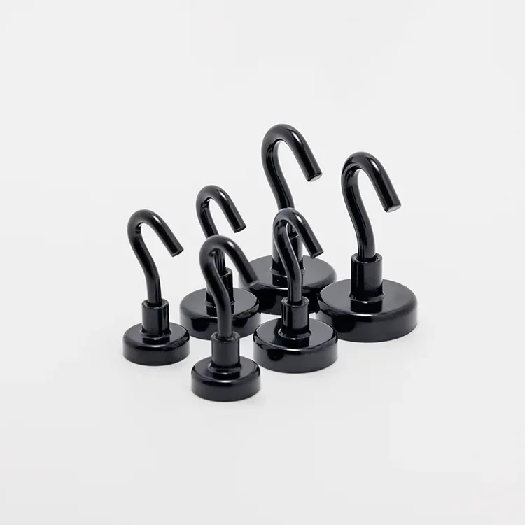 No Drill Wall Hook Heavy Duty 50kg Magnetic Hooks Black Rustproof Industrial Strength for Kitchen Room Suction Cup Storage