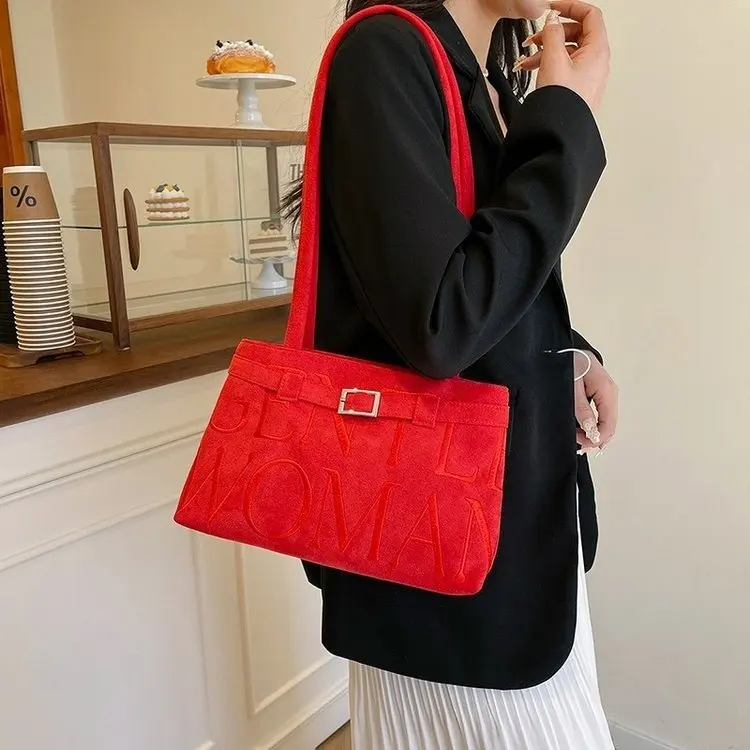 Borsa tote a spalla ricamata in pelle scamosciata 2025 - Borsa a tracolla da donna con tracolla regolabile per gite casual/shopping/vacamenti in spiaggia