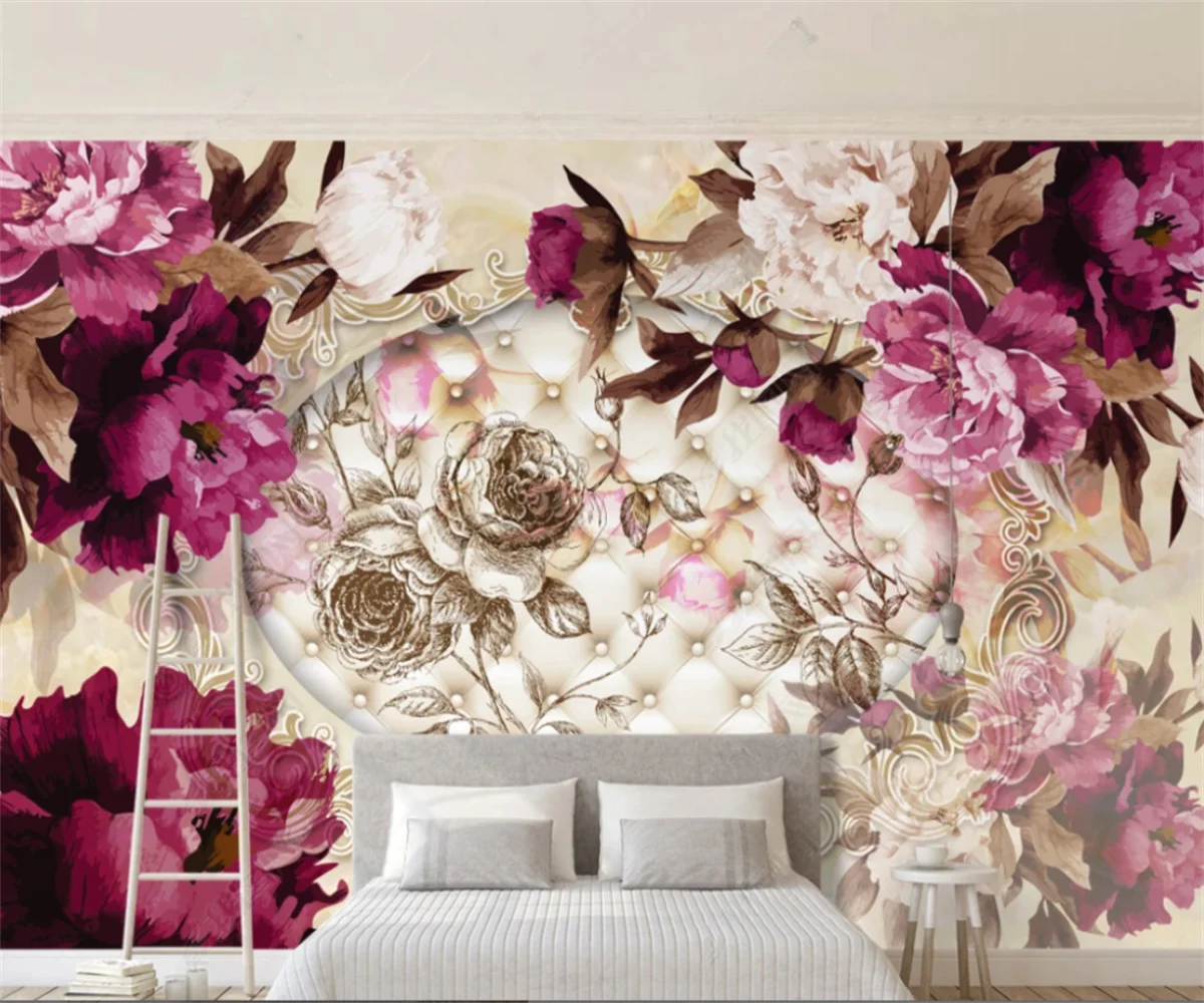 customized mural 3D European luxury Nordic fashion classical petal pattern TV background wall photo wallpaper wall stickers