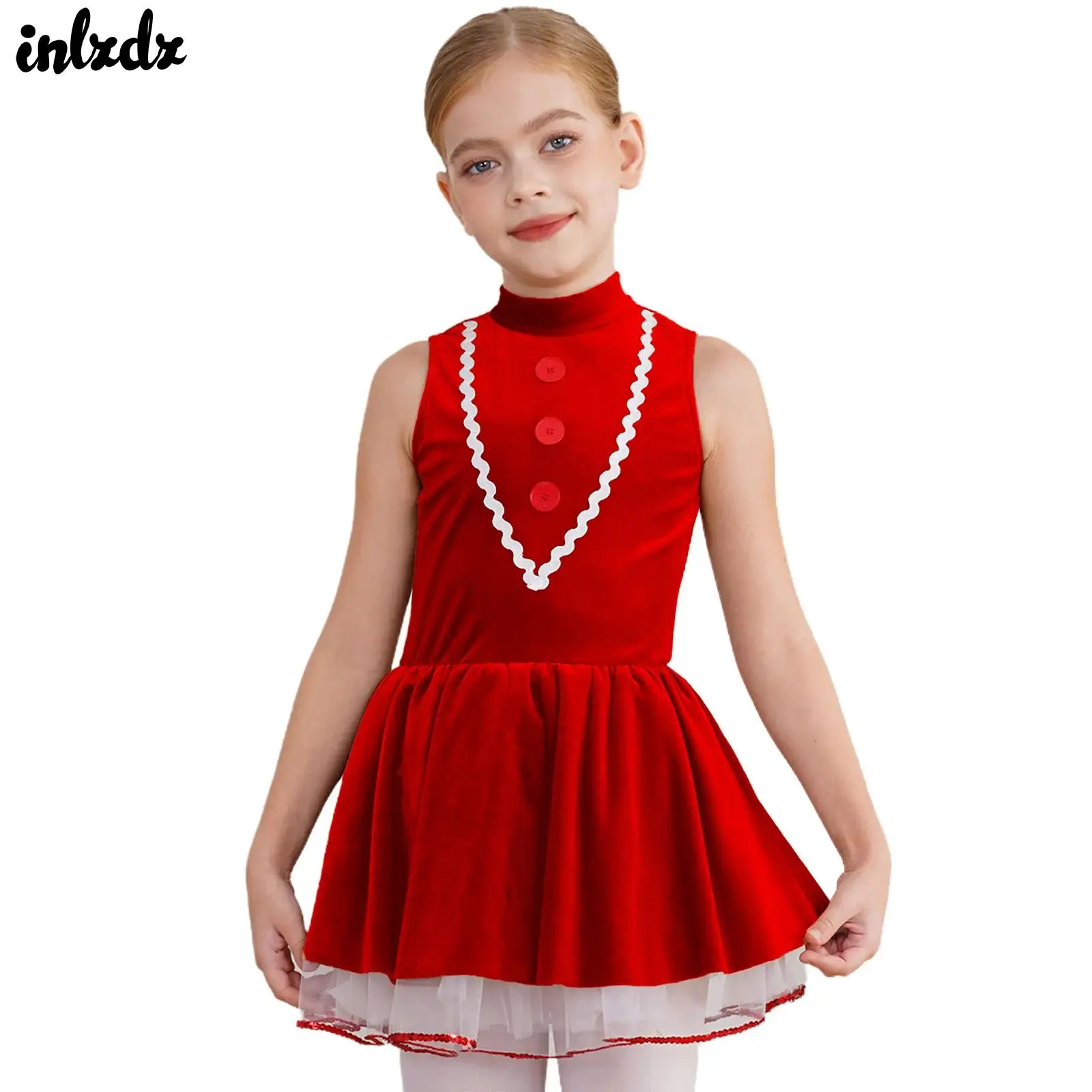 Kinderen Meisjes Gingerbread Man Kostuum Fluwelen Ballet Tutu Jurk Dans Turnpakje Jumpsuit Kerst Peperkoek Cookies Cosplay Kostuum