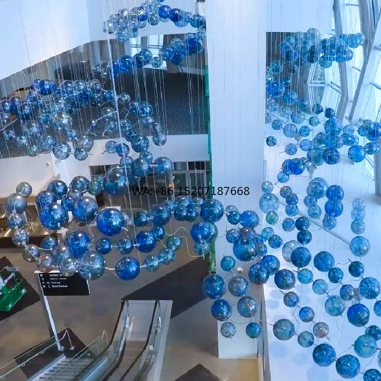 Custom Modern Hotel Lobby Large Fancy Decorative Hand Blown Glass Chandelier Pendant Light Ball E12 Base for Interior Design