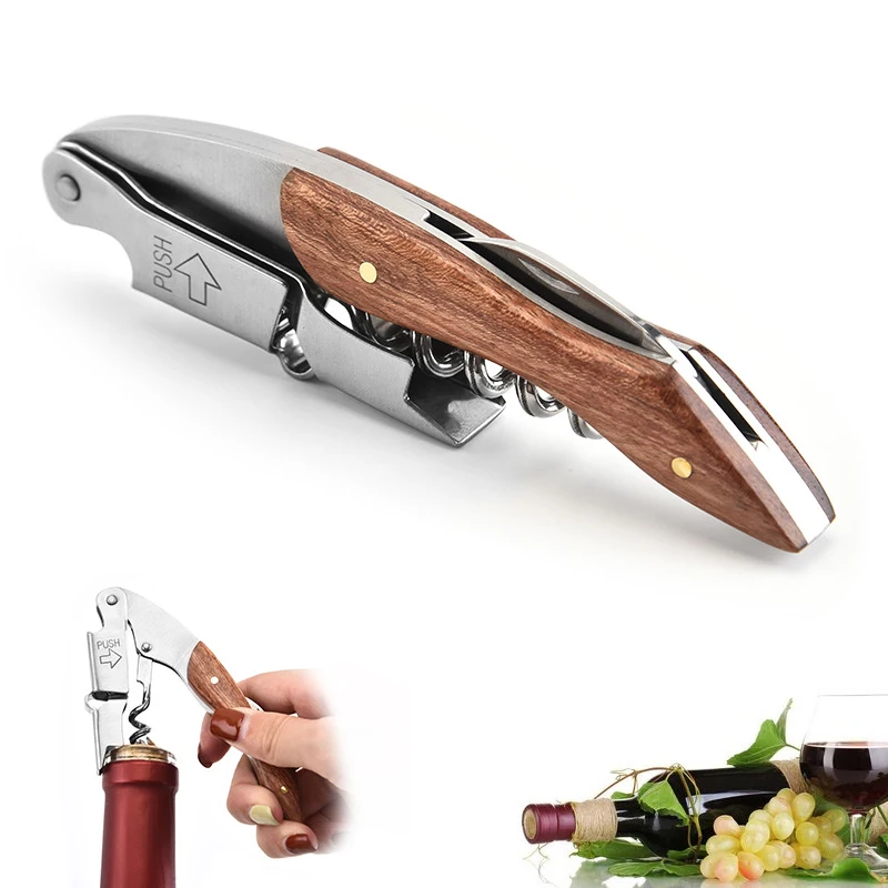 

1pcs Stainless Steel Wood Handle Wine Corkscrew Professional Wine Opener Portable Screw Corkscrew Multifunction Beer Cap Bottle