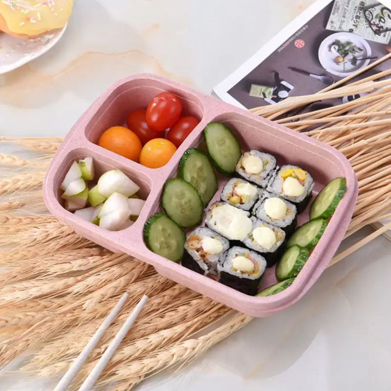 Portable Lunch Box Eco-friendily Wheat Straw Boxes Picnic Storage Box Fruit Container Compartmentalized Lunchbox for Kids Adult