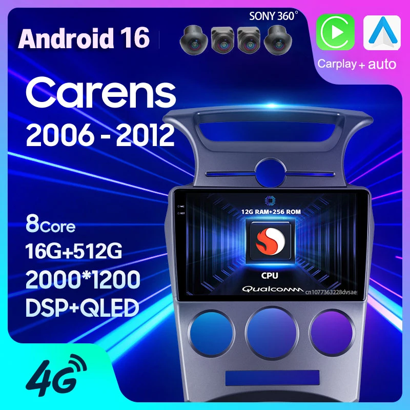 Radio para Auto Android 16 para Kia Carens UN 2006 2007 2008 - 2012, Carplay, GPS, Navegación, WIFI+4G, Unidad Principal, BT, Estéreo, 2 Din, Video