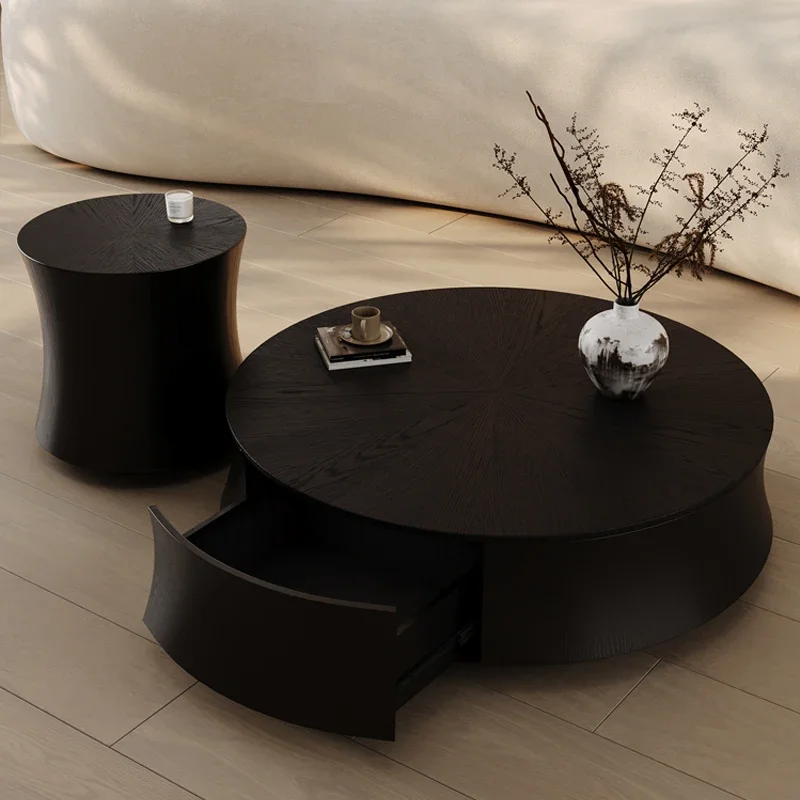 

#L Living Room Coffee Table Modern Black Stolik Kawowy Mid-century Elegant Coffee Table Modular Furniture Round Drawer Cabinet