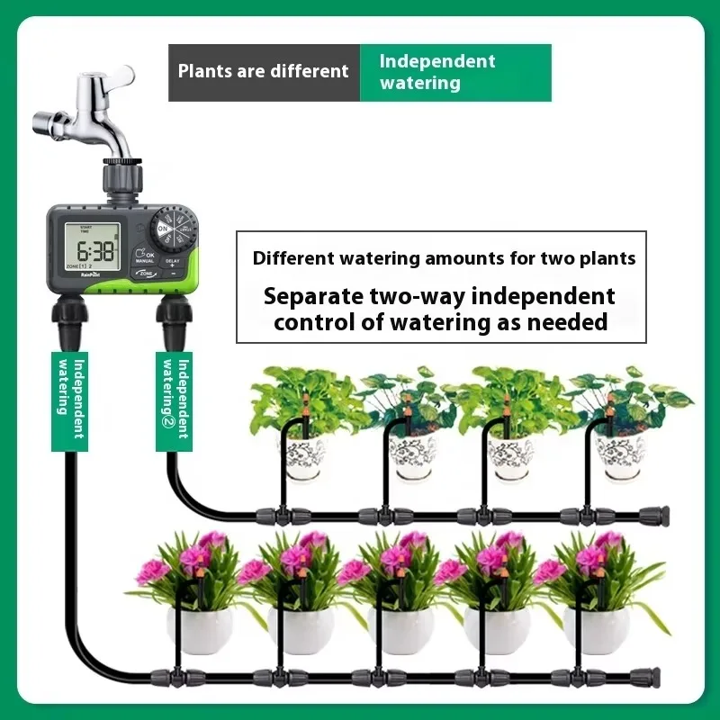 وحدة تحكم أوتوماتيكية للري بمنفذين، توقيت بلاستيكي لسقي الحديقة الداخلية والخارجية #4