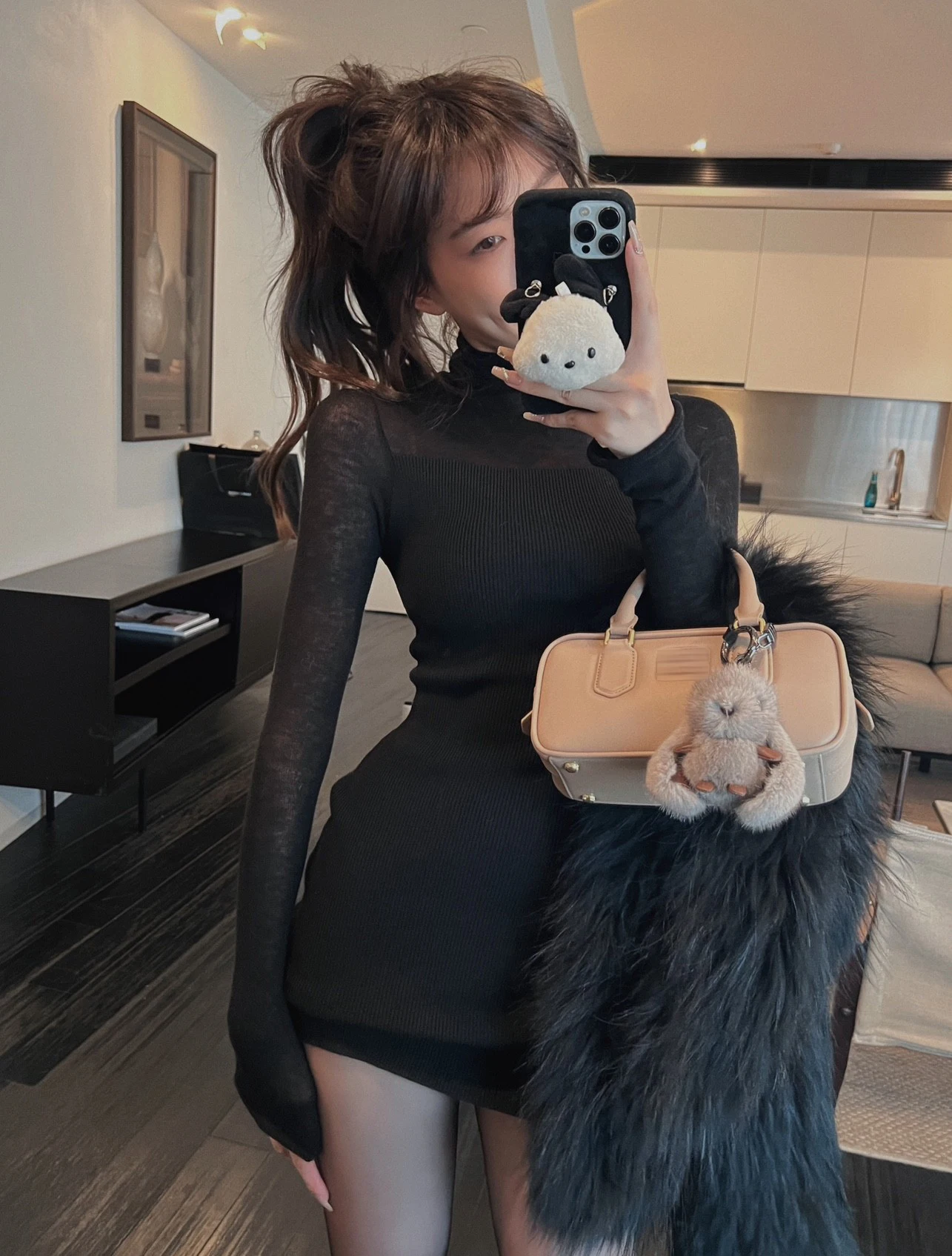 

Sexy Knitted Wrap Dr Women's Inner Wear Tight Fit Autumn Winter High Waist Base Skirt Long Sve round Ne Daily Wear