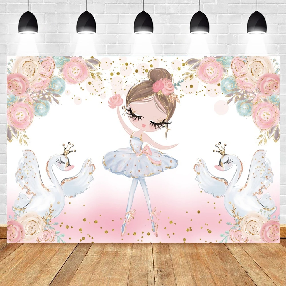 Princess girl's Birthday Swan Photography Background Baby Shower Flower Ballet Party Decor sfondo Photo Studio Photocall Prop
