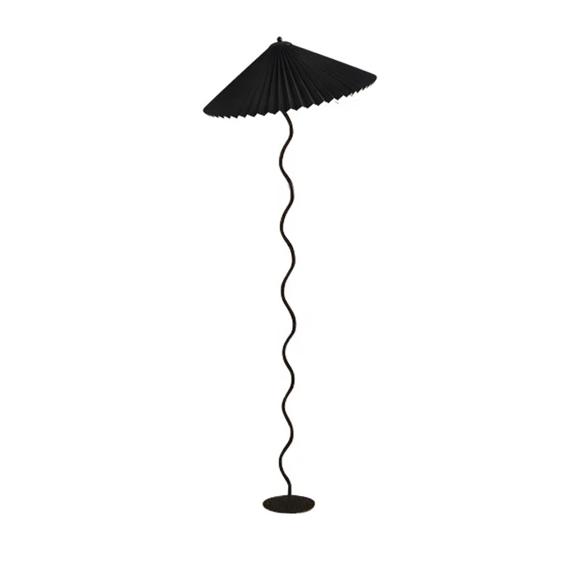

New retro American atmospheric pleated umbrella floor lamp indoor wave iron column PVC floor lamp