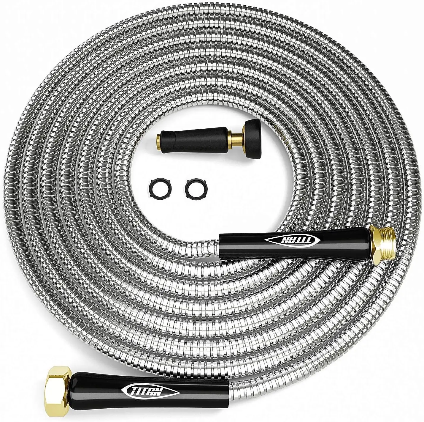 

Garden Hose 200FT - 304 Stainless Steel Metal Water Hose, Flexible, Kink-Free, Lightweight, Durable, Crush Resistant Fittings