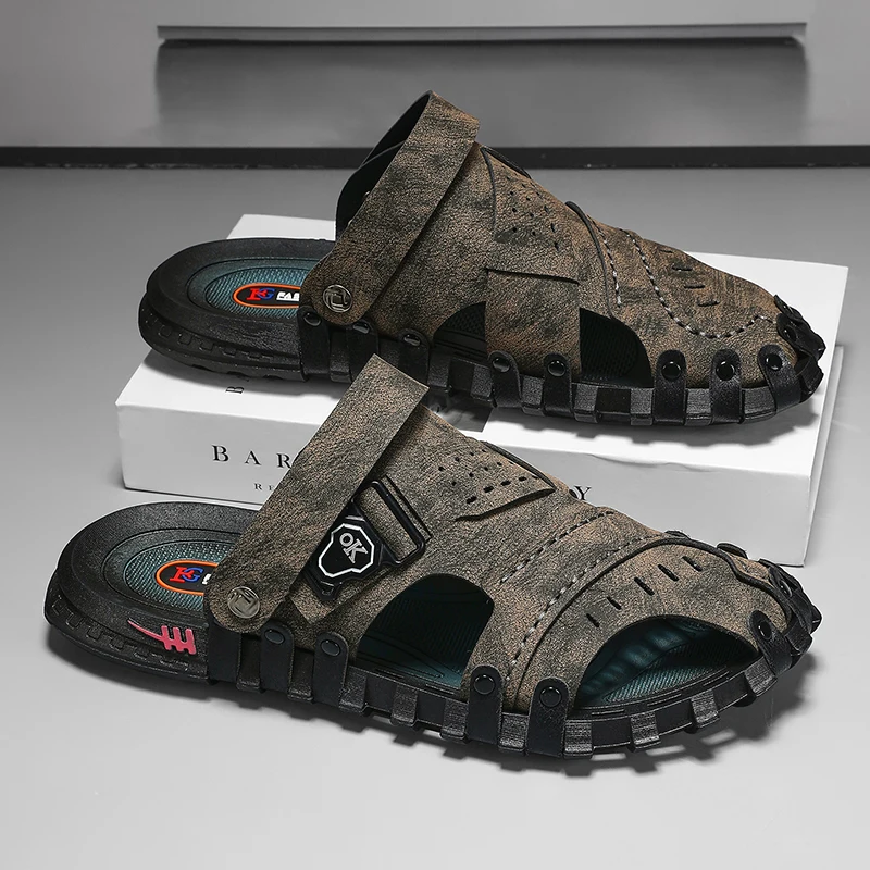 

Men Luxury Casual Shoes 2026 Men Summer Sandals Leather Outdoor Beach Shoes Pure Handmade Shoes Fashion Big Size Slippers