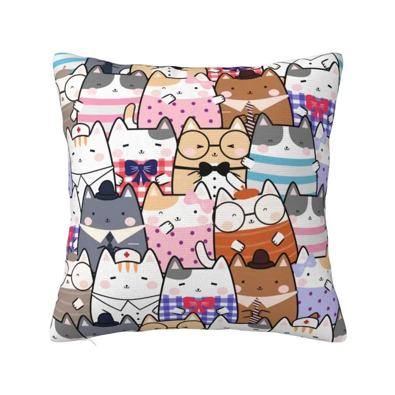 Custom Kawaii Cute Cats Pattern Pillow Case Cushions Cover Square Pillowcase