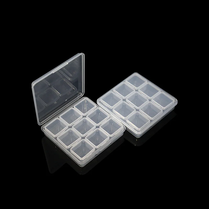 Plastic Box Mini 9 Box with Caps Travel Ring Necklace Jewelry Storage Organize Compartment Transparent Case Packaging Supplier