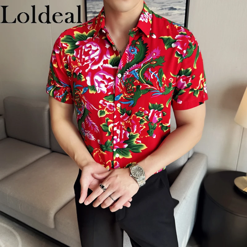 

Mens Hawaiian Shirt, Short Sleeves Button Down Beach Clothing, Unisex Summer Flamingos Casual Floral Shirts