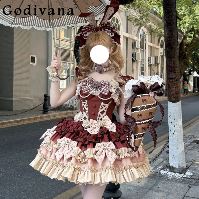 

Оригинальное японское платье JSK в стиле кавайи-лолита для женщин и девочек, облегающее, с милым бантом, для дня рождения, вечеринки, платье принцессы, Vestidos