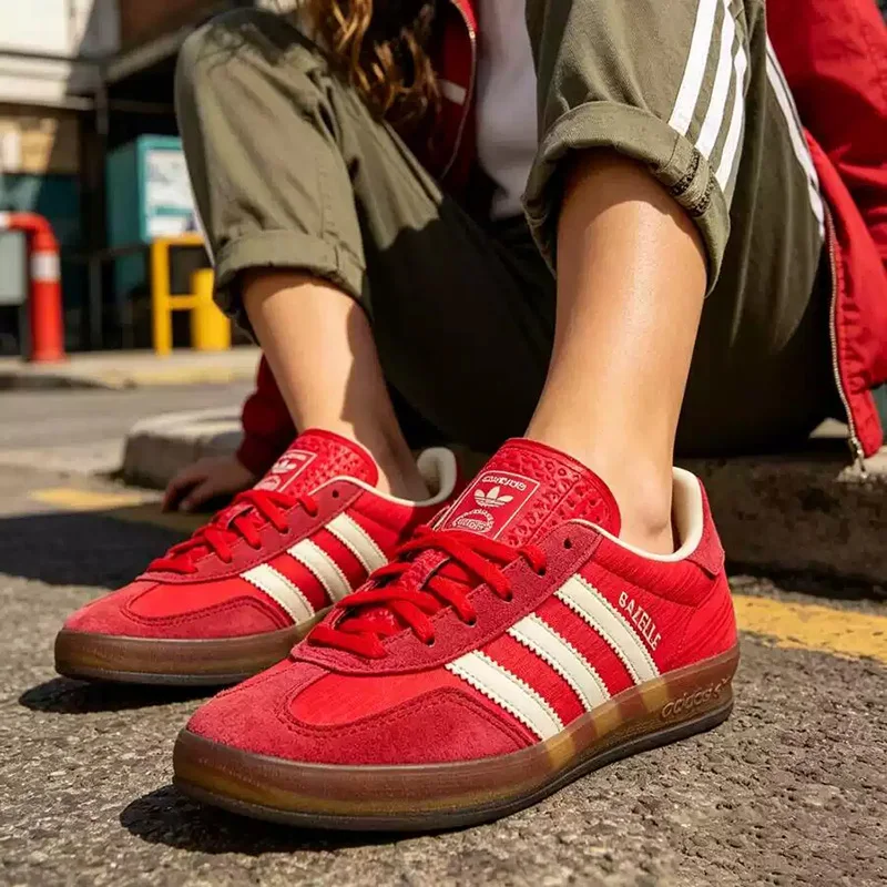 Adidas Clover Women's T-Head Shoes, Rose Red and White Canvas Soles, Vintage Design, Comfortable Casual Sneakers JS1411