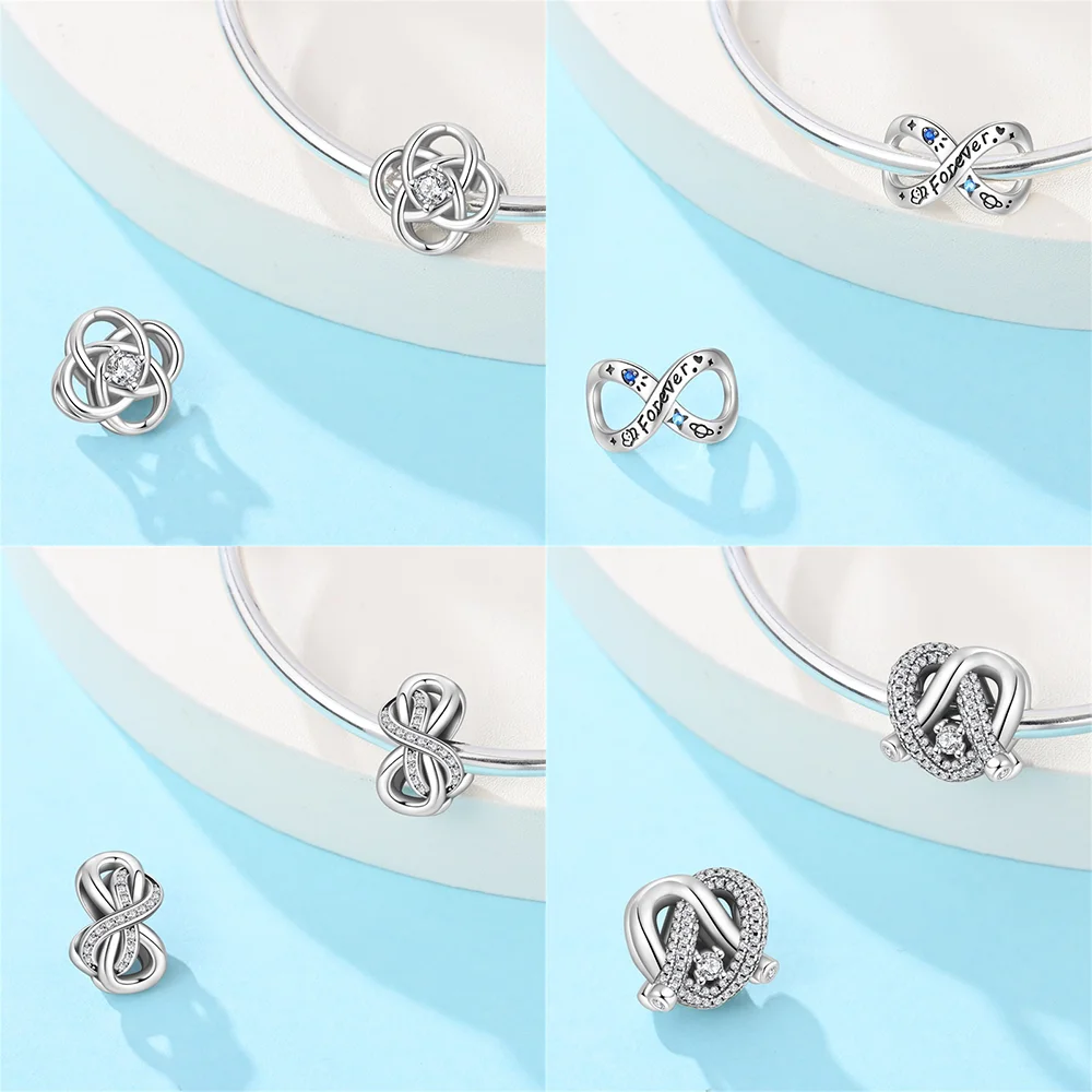 Silver-Plated Infinity Knot Heart Charm Bead for Bracelets