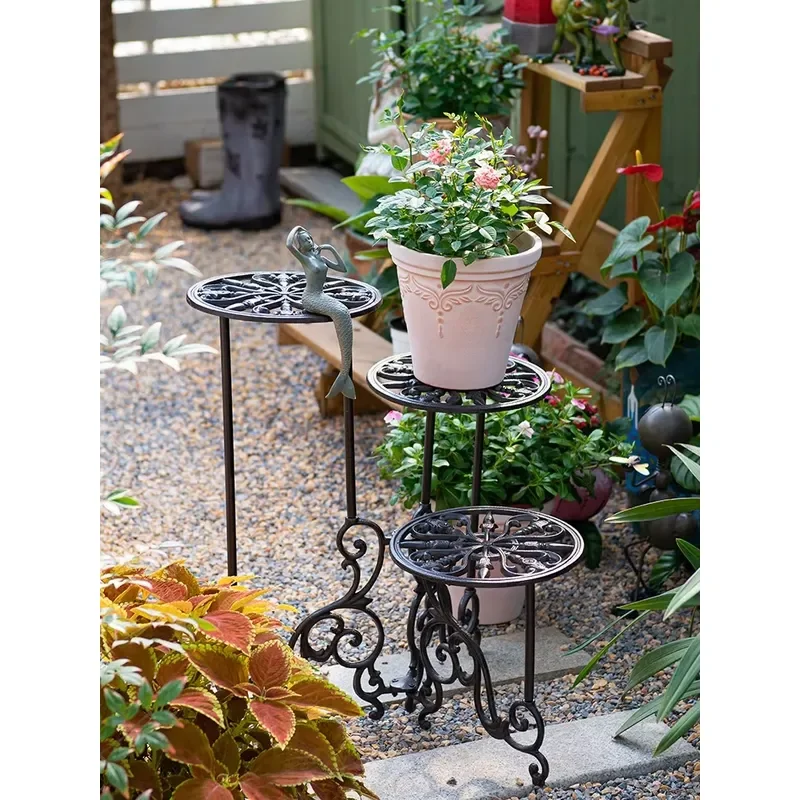 for European Style Iron Flower Meat Rack Multi Storey Floor Type for Indoor Outdoor Courtyard Balcony Living Room Stylish Pot