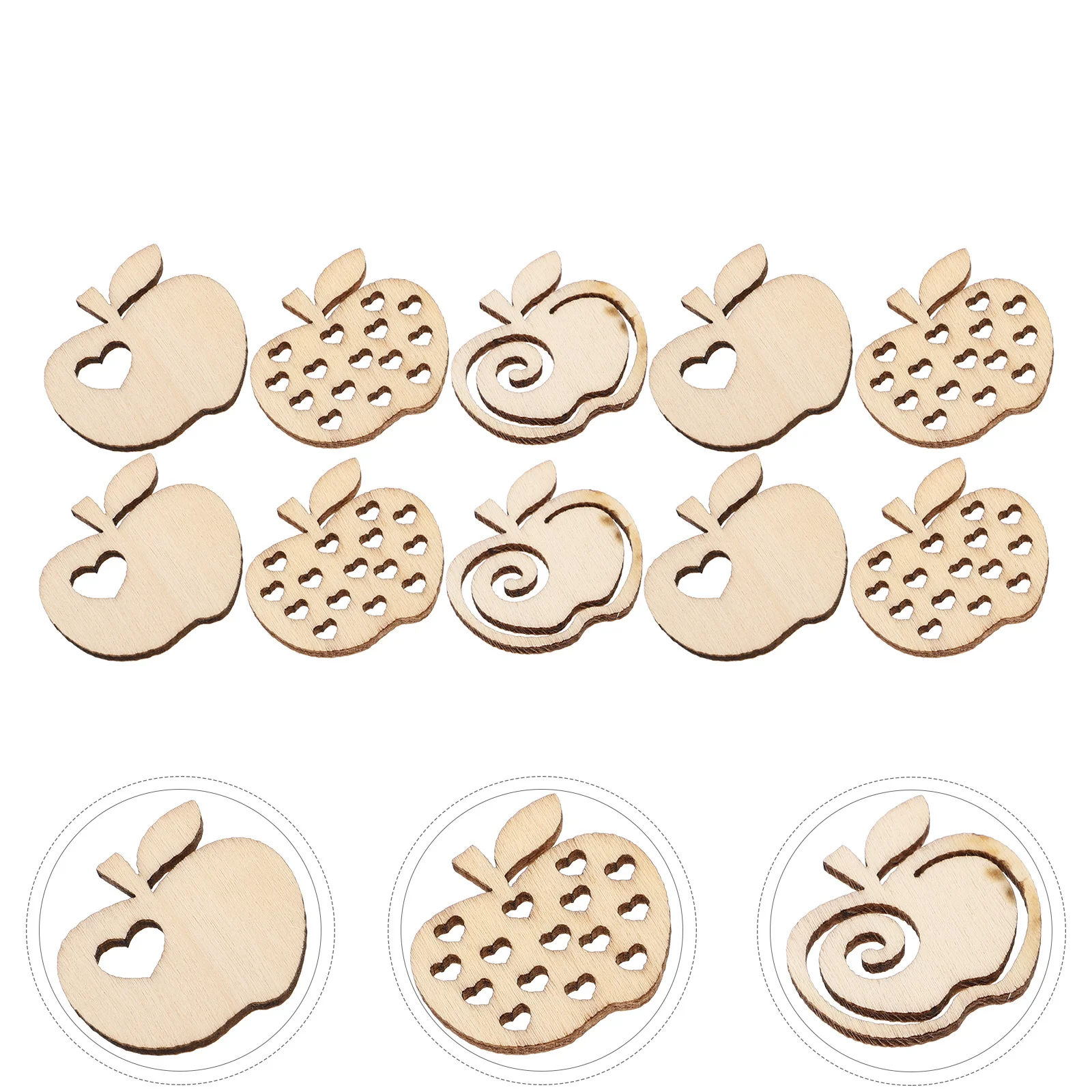 

100Pcs Apple Shape Wooden Slices 3cm Smooth Edge DIY Wood Chips Accessories Home Party Decoration Wooden Slices