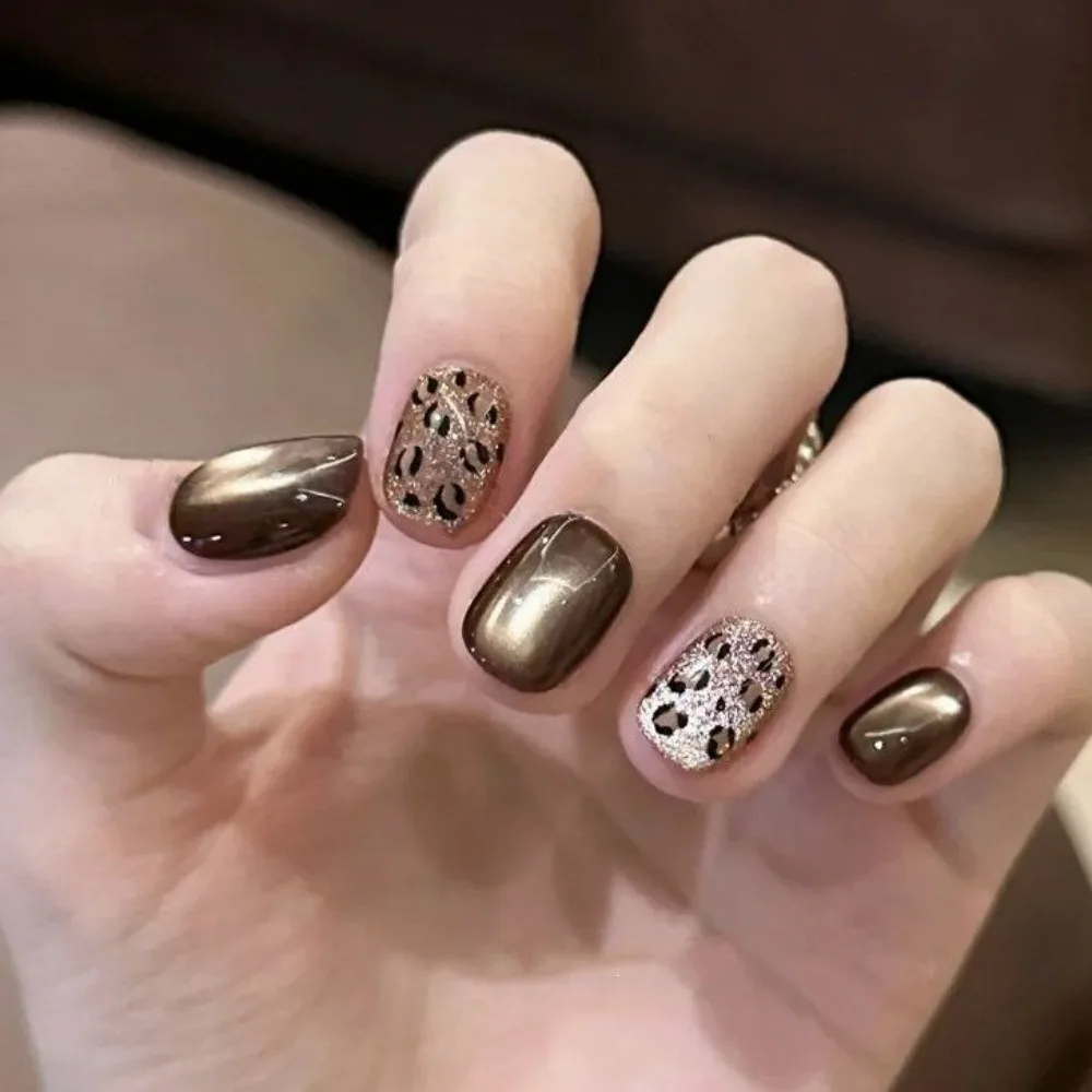 Brown Black Pink Colors Leopard Print Nail Stickers Self-Adhesive Easy To Apply Nail Art Stickers Caramel Colorway