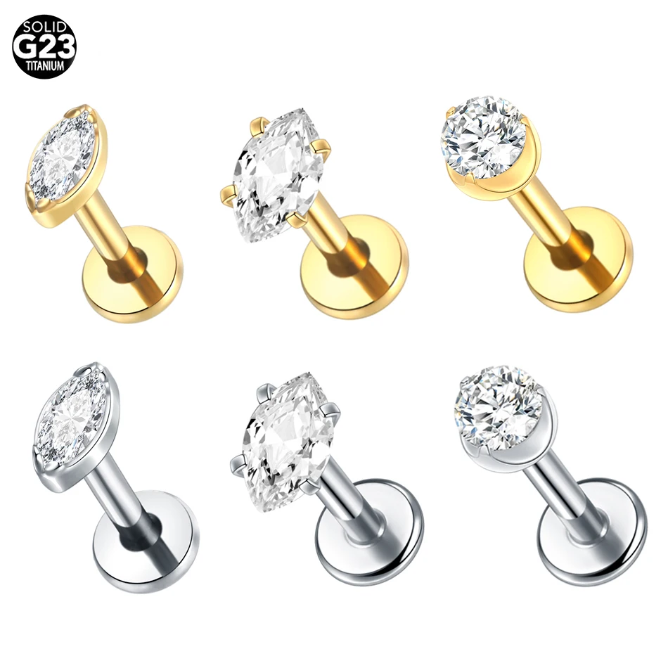 1/5Pcs Titanium Ear Tragus Cartilage Helix Piercing Zirconia Internally Threaded Labret Conch Lobe Piercing Body Jewelry 16G