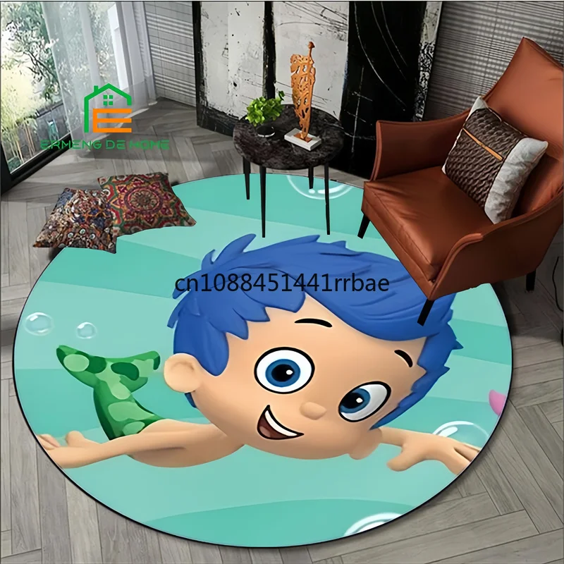 B-BUBBLE GUPPIES Cartoon Pattern Area Round Carpet ,Living Room Bedroom Rugs Non -slip Door Pad Floor Mats Area Rug