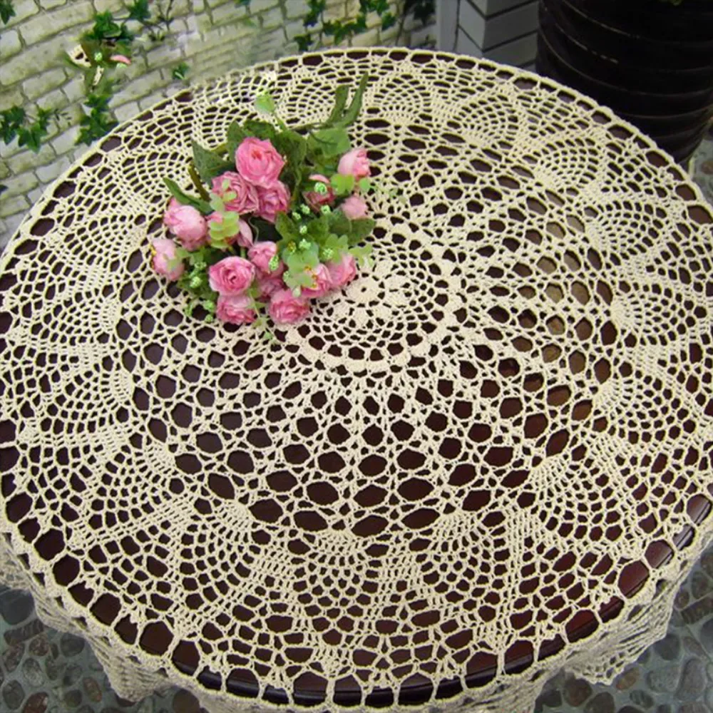 Round Handmade Crochet Openwork Tablecloth Cotton Lace Mat Placemat Vintage Tablecloth Home Decoration 70/80/90cm