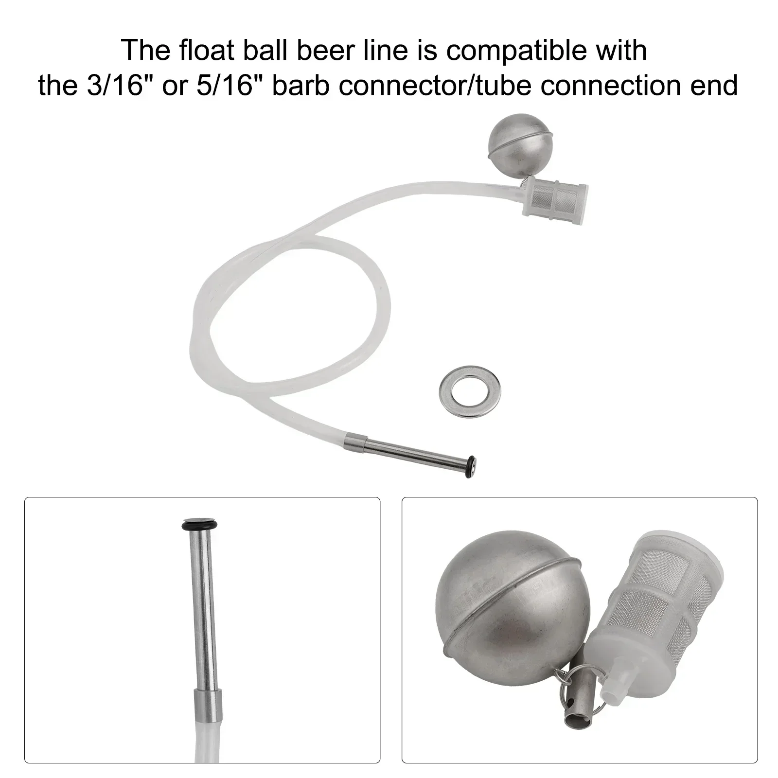 Stainless Steel Ball Float For Conical And All Rounder Ffermenter/Keg,Beer Ball Float Kit S.S Float & 80cm Dip Tube