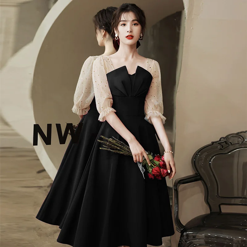 

Ele Bla Evening Gown Women's Birthday Par Ball Faionable Mid-Waist A-Line Skirt Polyester Fiber Five-Quarter Sve