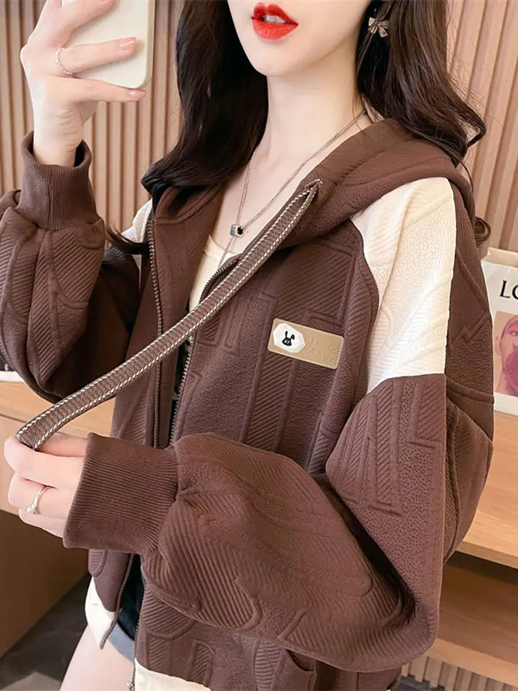 Giacche da baseball Hip Hop Donna con cappuccio Fibbia Foderata in pile Corto Popolare Varsity Morbido antispruzzo Boho Staccabile College Ladies