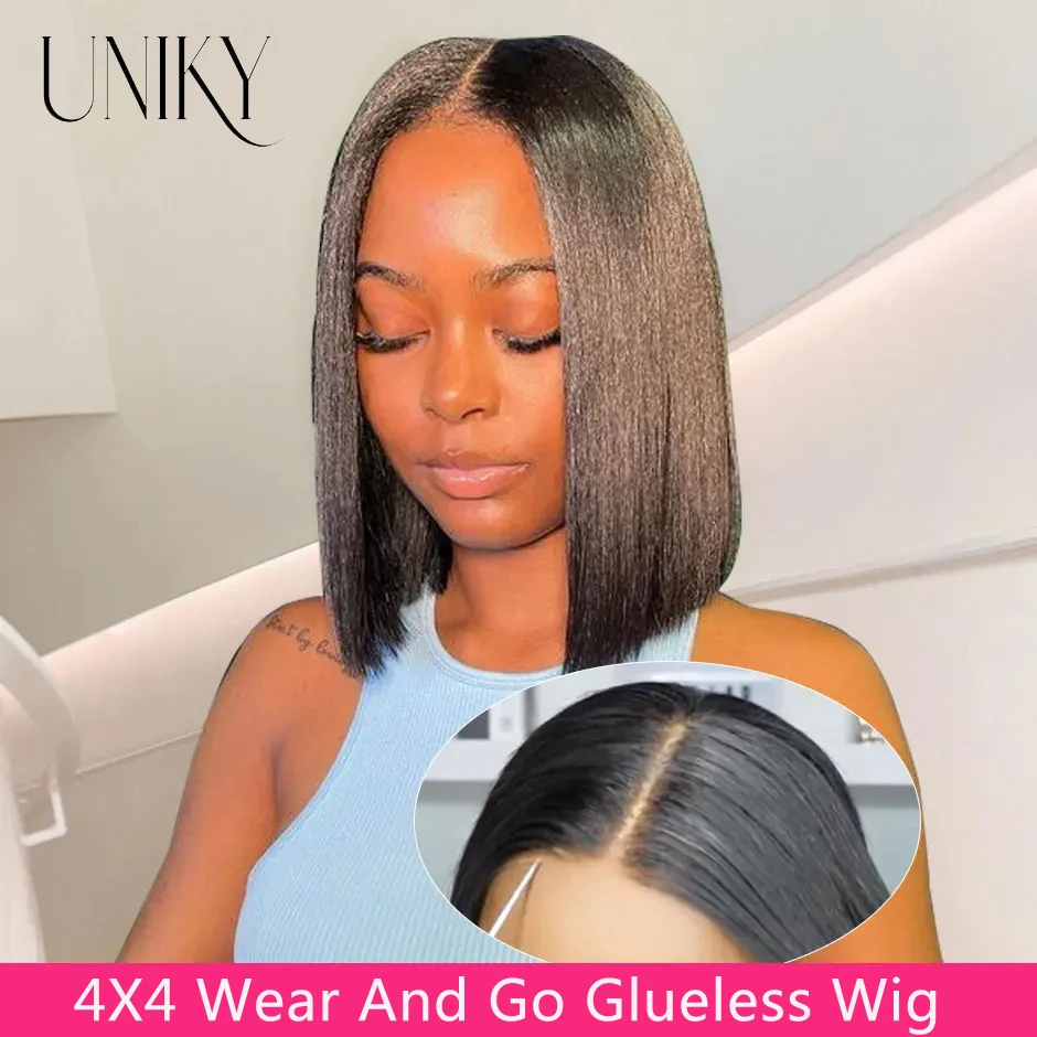 Glueless Bob Hair Wig Human Hair Ready To Wear and Go Straight Transprent Pre Cut 4x4 Lace Closure Wigs For Women Human Hair