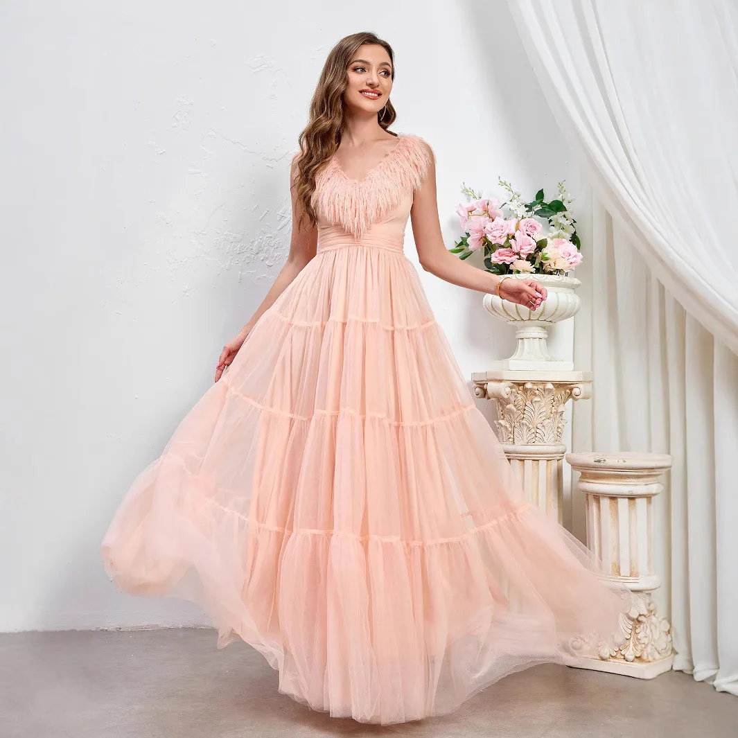

French Gentle Style Dress for Women 2025 Summer New Style Temperament Seaside Wedding Banquet Evening Dress Dance Long Dress
