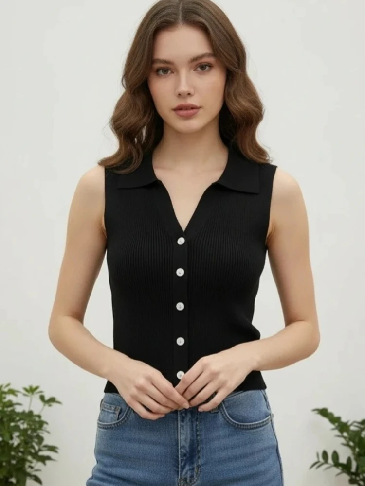 

Женский кардиган с круглым вырезом, универсальный, однотонный, вязаный, без рукавов, на одной пуговице, в корейском стиле, лето 2026