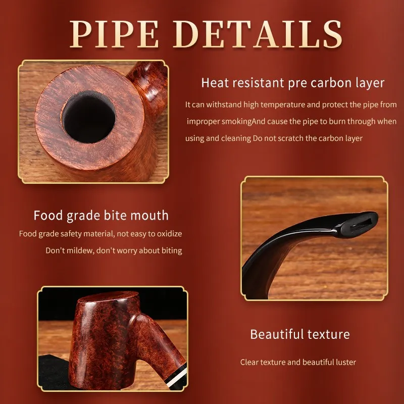 Luxury Smoking Filter Dry Tobacco Pipe Carved Smoking Pipe Hammer Shaped  Briar Pipe With Food Grade Acrylic Mouthpiece